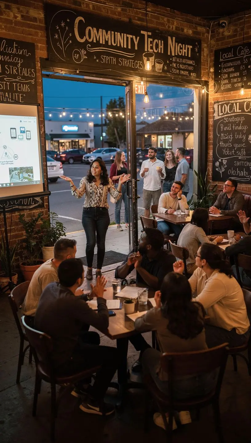 Close-up of a smart sensor installed on a streetlight for energy efficiency in a residential area.
